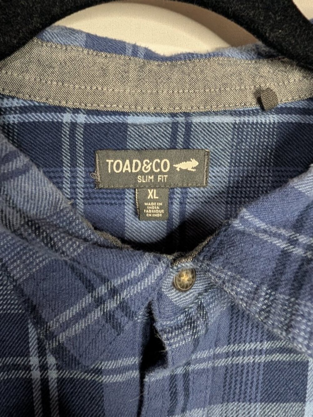 Toad&Co Men's Indigo Blue Plaid Flannel Slim Fit Shirt Organic Cotton XL - Picture 5 of 11